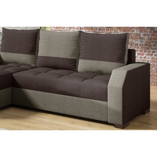 Canapé d'angle convertible - ARTE - en tissu de qualité - marron et beige, 3/4 places, angle gauche (vu de face)