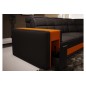 Canapé d'angle en cuir italien 7/8 places EVASION, noir / orange, angle gauche
