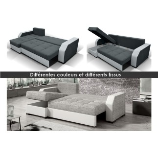 Canapé d'angle convertible - ARTE - en tissu de qualité - gris foncé et gris clair, 3/4 places, angle gauche (vu de face)