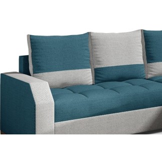 Canapé d'angle convertible - ARTE - en tissu de qualité - vert et gris, 3/4 places, angle droit (vu de face)