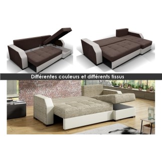 Canapé d'angle convertible - ARTE - en tissu de qualité - marron et beige, 3/4 places, angle droit (vu de face)