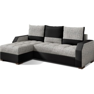 Canapé d'angle convertible - ARTE - en tissu et simili de qualité, gris et noir, 3/4 places, angle gauche (vu de face)