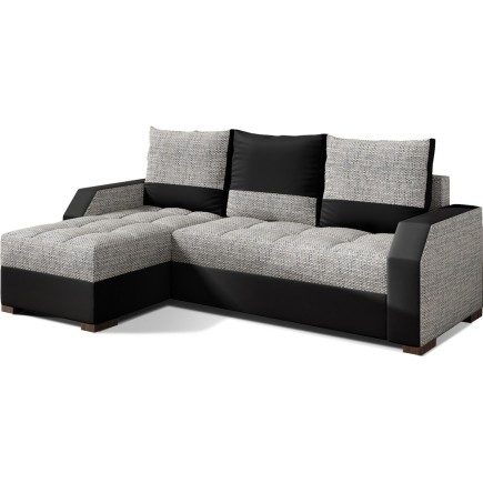 Canapé d'angle convertible - ARTE - en tissu et simili de qualité, gris et noir, 3/4 places, angle gauche (vu de face)
