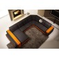Canapé d'angle en cuir italien 7/8 places EVASION, noir / orange, angle droit