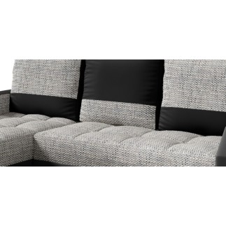 Canapé d'angle convertible - ARTE - en tissu et simili de qualité, gris et noir, 3/4 places, angle gauche (vu de face)