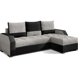 Canapé d'angle convertible, ARTE, en tissu et simili de qualité, gris et noir, 3/4 places, angle droit (vu de face)