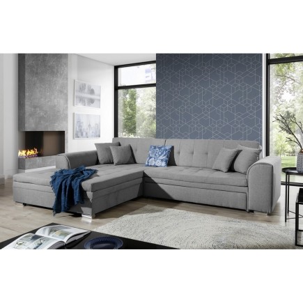 - Canapé d'angle convertible en tissu de qualité, gris, 5/6 places, angle gauche (vu de face) - SOHO