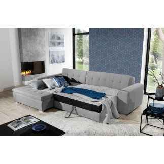 - Canapé d'angle convertible en tissu de qualité, gris, 5/6 places, angle gauche (vu de face) - SOHO