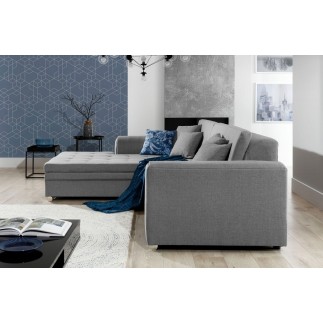 - Canapé d'angle convertible en tissu de qualité, gris, 5/6 places, angle gauche (vu de face) - SOHO