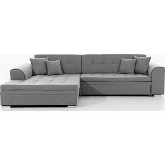 - Canapé d'angle convertible en tissu de qualité, gris, 5/6 places, angle gauche (vu de face) - SOHO
