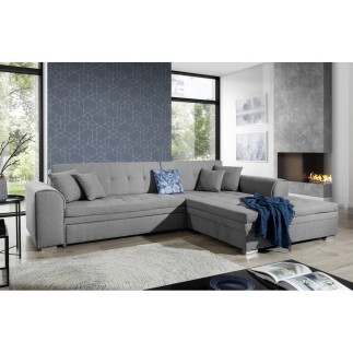 - Canapé d'angle convertible en tissu de qualité, gris, 5/6 places, angle gauche (vu de face) - SOHO
