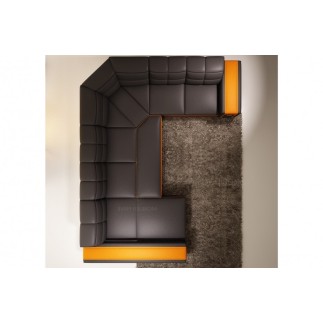 Canapé d'angle en cuir italien 7/8 places EVASION, noir / orange.