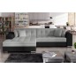 Canapé d'angle convertible en tissu gris et simili noir de qualité, 5 places, angle gauche (vu de face) - SOHO