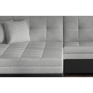 Canapé d'angle convertible en tissu gris et simili noir de qualité, 5 places, angle gauche (vu de face) - SOHO