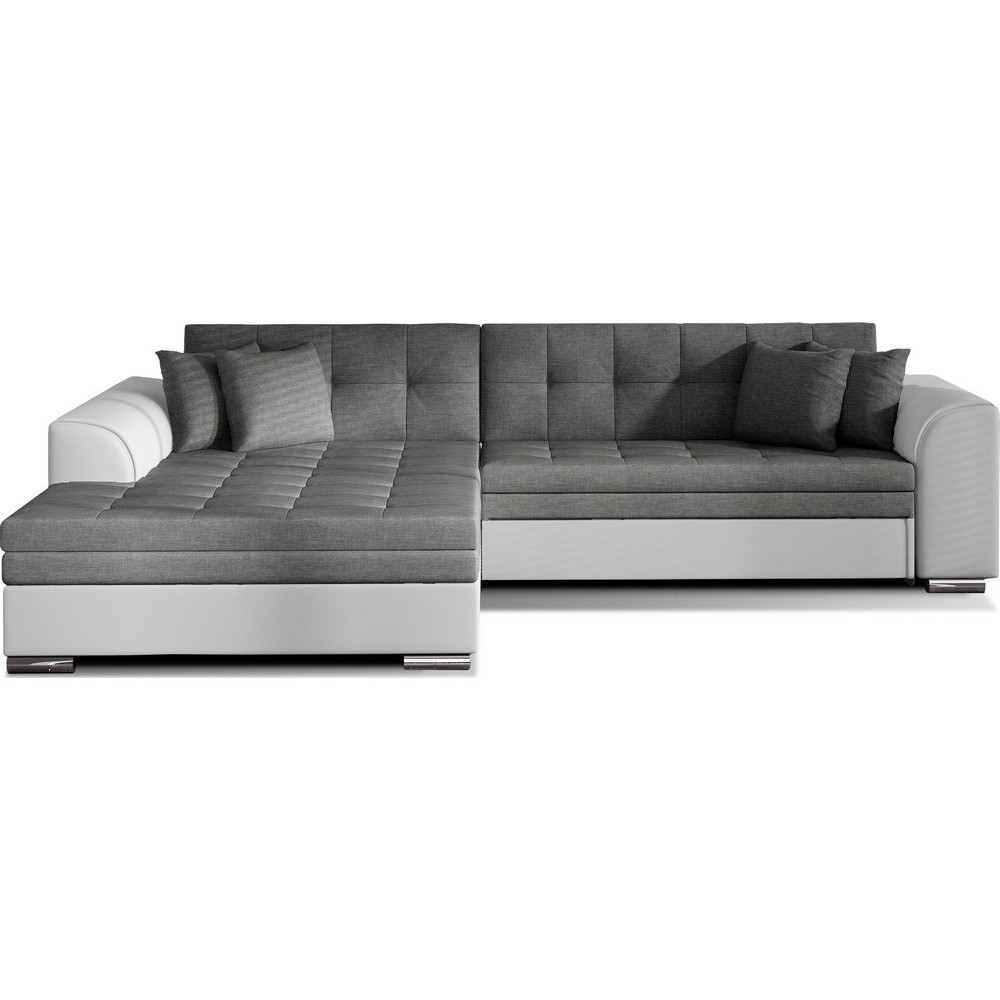 Canapé d'angle convertible en tissu gris foncé et simili blanc de qualité, 5 places, angle gauche (vu de face) - SOHO
