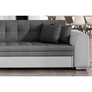 Canapé d'angle convertible en tissu gris foncé et simili blanc de qualité, 5 places, angle gauche (vu de face) - SOHO