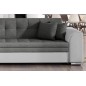 Canapé d'angle convertible en tissu gris foncé et simili blanc de qualité, 5 places, angle gauche (vu de face) - SOHO