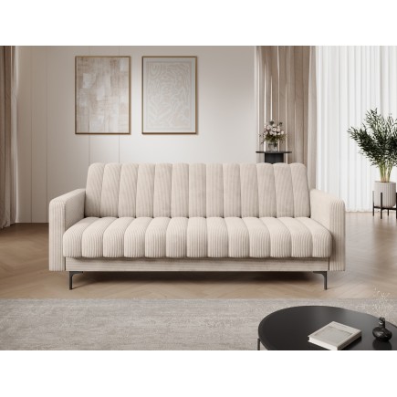 Canapé 3 places convertible velours côtelé beige, coffre, RONSARD