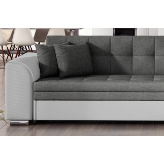 Canapé d'angle convertible, SOHO, en tissu gris foncé et simili blanc de qualité, 5 places, angle droit (vu de face)