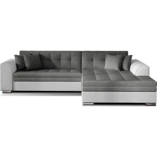Canapé d'angle convertible, SOHO, en tissu gris foncé et simili blanc de qualité, 5 places, angle droit (vu de face)