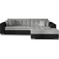 Canapé d'angle convertible en tissu gris et simili noir de qualité, 5 places, angle droit (vu de face) - SOHO