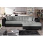 Canapé d'angle convertible en tissu gris et simili noir de qualité, 5 places, angle droit (vu de face) - SOHO
