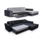 Canapé d'angle convertible en tissu gris et simili noir de qualité, 5 places, angle droit (vu de face) - SOHO