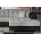 Canapé d'angle convertible en tissu gris et simili noir de qualité, 5 places, angle droit (vu de face) - SOHO
