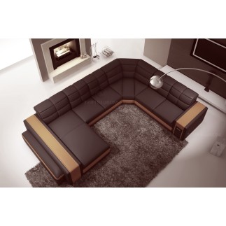 Canapé d'angle en cuir italien 7/8 places EVASION, chocolat / Beige, angle droit