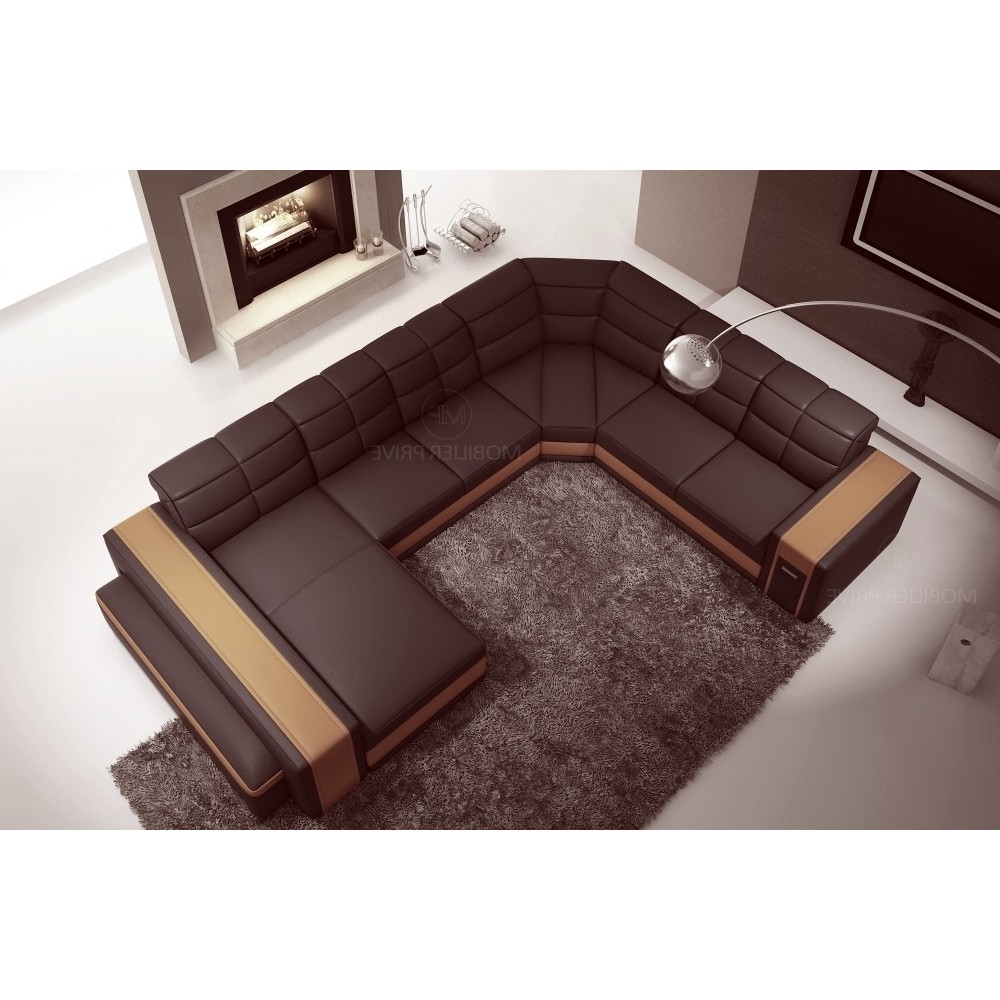 Canapé d'angle en cuir italien 7/8 places EVASION, chocolat / Beige, angle droit Canapé d'angle en cuir italien 7/8 places EVASION, chocolat / Beige, angle droit