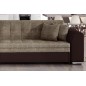 Canapé d'angle convertible en tissu beige et simili chocolat de qualité, 5 places, angle gauche (vu de face), SOHO