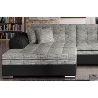 Canapé d'angle convertible en tissu gris foncé et simili noir de qualité, 5 places, angle gauche (vu de face) - SOHO