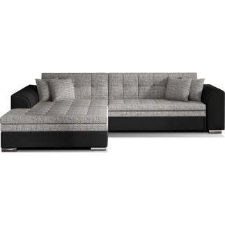 Canapé d'angle convertible en tissu gris foncé et simili noir de qualité, 5 places, angle gauche (vu de face) - SOHO