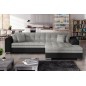 Canapé d'angle convertible en tissu gris foncé et simili noir de qualité, 5 places, angle droit (vu de face) - SOHO