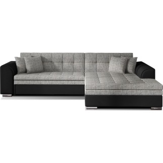 Canapé d'angle convertible en tissu gris foncé et simili noir de qualité, 5 places, angle droit (vu de face) - SOHO