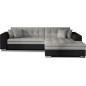 Canapé d'angle convertible en tissu gris foncé et simili noir de qualité, 5 places, angle droit (vu de face) - SOHO