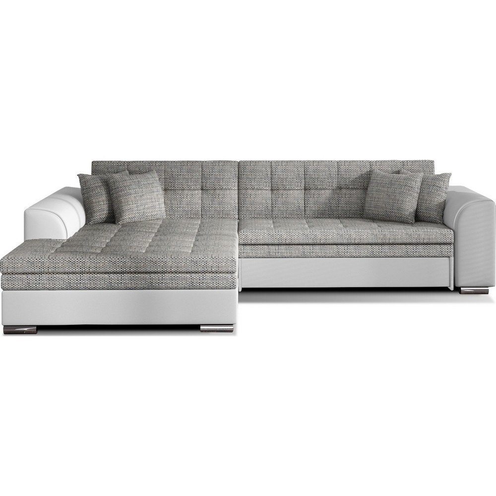 - Canapé d'angle convertible en tissu gris et simili blanc de qualité, 5 places, angle gauche (vu de face), SOHO