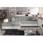 - Canapé d'angle convertible en tissu gris et simili blanc de qualité, 5 places, angle gauche (vu de face), SOHO