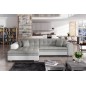 - Canapé d'angle convertible en tissu gris et simili blanc de qualité, 5 places, angle gauche (vu de face), SOHO