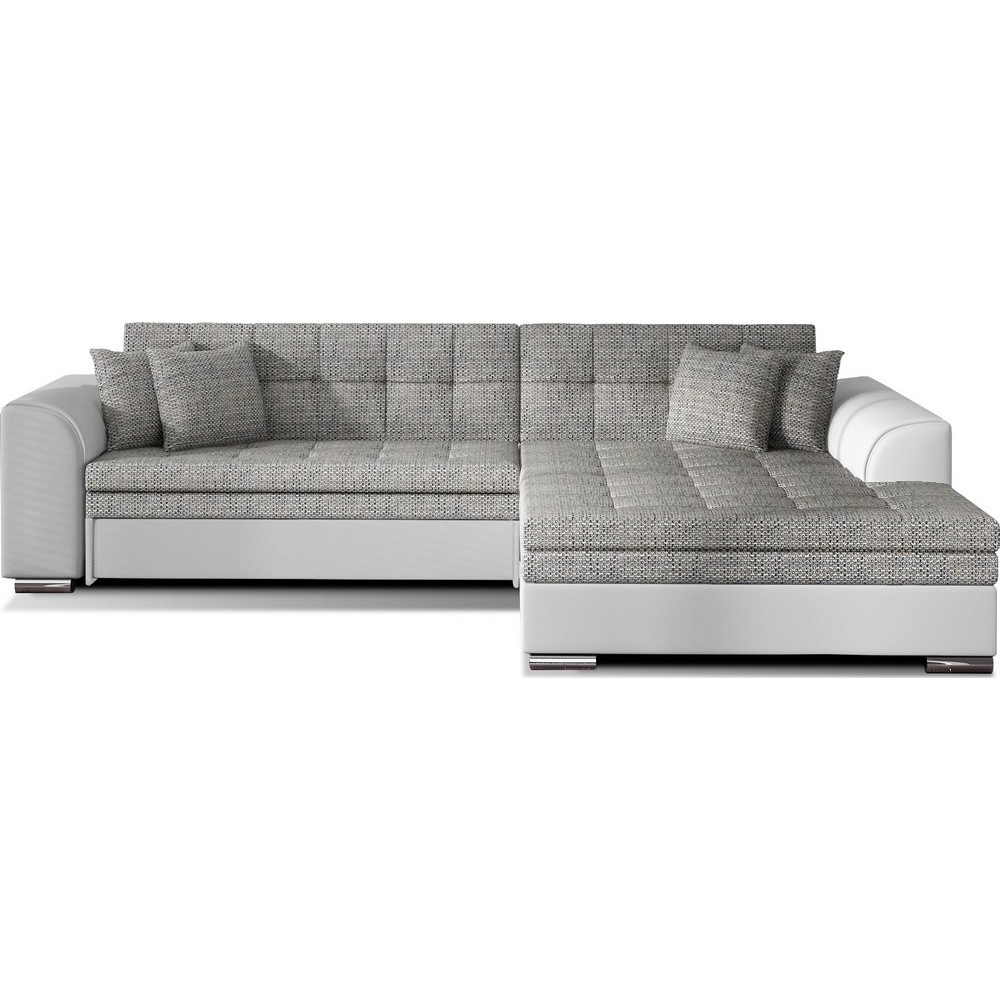 Canapé d'angle convertible en tissu gris et simili blanc de qualité, 5 places, angle droit (vu de face) - SOHO