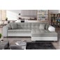 Canapé d'angle convertible en tissu gris et simili blanc de qualité, 5 places, angle droit (vu de face) - SOHO