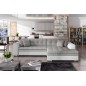 Canapé d'angle convertible en tissu gris et simili blanc de qualité, 5 places, angle droit (vu de face) - SOHO