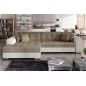 Canapé d'angle convertible en tissu beige et simili écru de qualité, 5 places, angle gauche (vu de face), SOHO