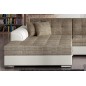 Canapé d'angle convertible en tissu beige et simili écru de qualité, 5 places, angle gauche (vu de face), SOHO