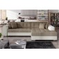 Canapé d'angle convertible en tissu beige et simili écru de qualité, 5 places, angle droit (vu de face), SOHO