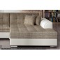 Canapé d'angle convertible en tissu beige et simili écru de qualité, 5 places, angle droit (vu de face), SOHO