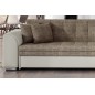 Canapé d'angle convertible en tissu beige et simili écru de qualité, 5 places, angle droit (vu de face), SOHO