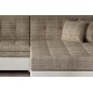 Canapé d'angle convertible en tissu beige et simili écru de qualité, 5 places, angle droit (vu de face), SOHO