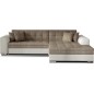 Canapé d'angle convertible en tissu beige et simili écru de qualité, 5 places, angle droit (vu de face), SOHO