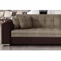 Canapé d'angle convertible en tissu beige et simili chocolat de qualité, 5 places, angle droit (vu de face), SOHO